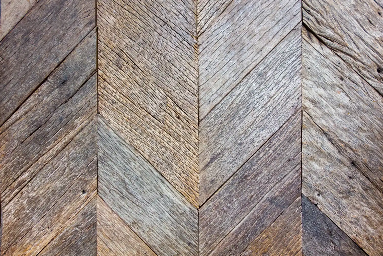 Photo. Reclaimed chevron wall, natural weathered oak